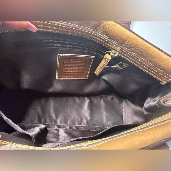 Coach 11609 Hampton Beige Brown Embossed Signature Stripe Leather Satchel - Picture 11 of 12